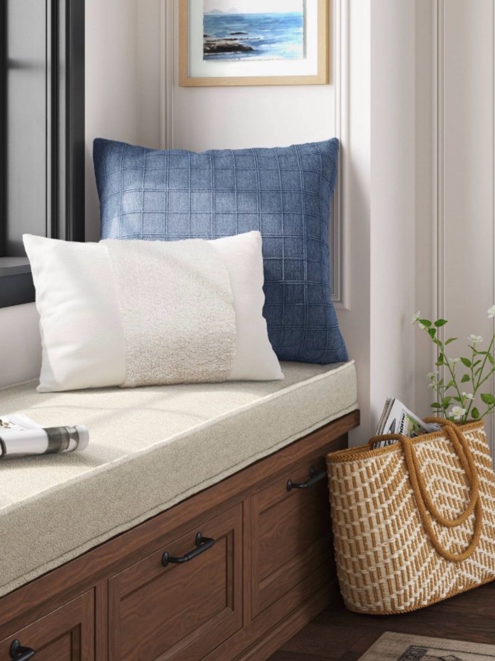 Oversized Woven Washed Windowpane Square Throw Pillow Blue Threshold